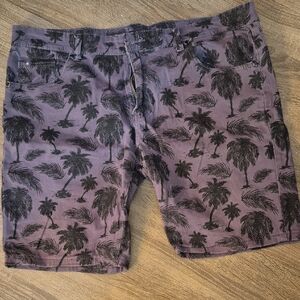 Men's Purple Palm-Print Flat Front Shorts